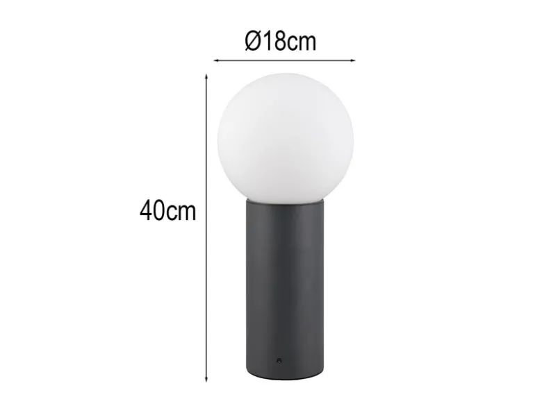 Sockelleuchte MURES aus Aluminium in Anthrazit mit Glaskugel, Höhe 40cm