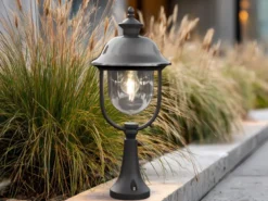 Sockelleuchte PARMA Außen Laterne im Landhausstil Schwarz-Silber, Höhe 54cm