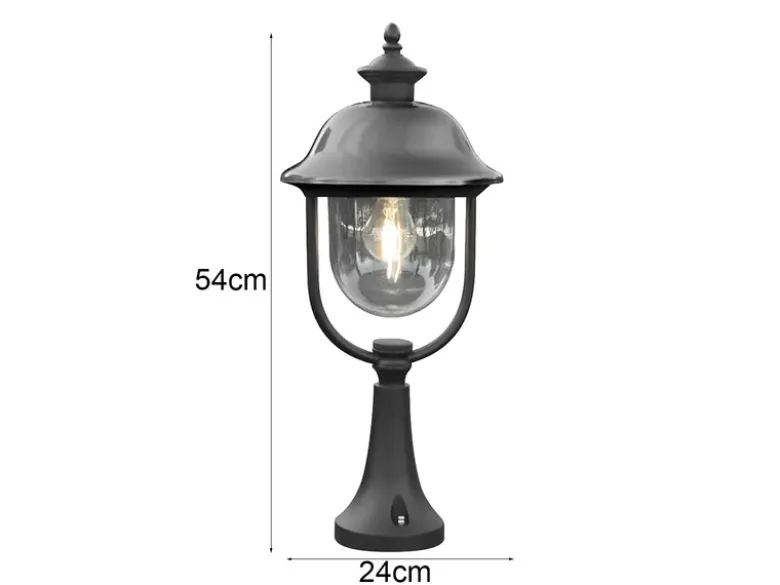 Sockelleuchte PARMA Außen Laterne im Landhausstil Schwarz-Silber, Höhe 54cm