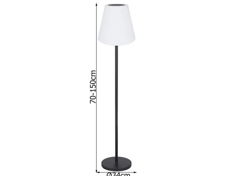Solar & Akku Stehlampe mit Fernbedienung, auch per USB ladbar, Höhe 150cm