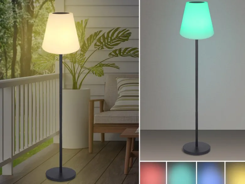 Solar & Akku Stehlampe mit Fernbedienung, auch per USB ladbar, Höhe 150cm