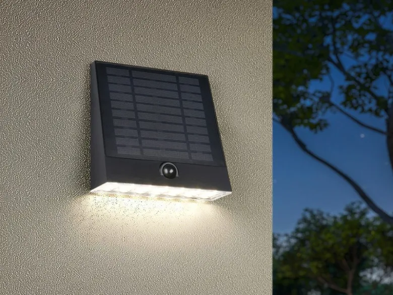 Solar Außenwandleuchte ALVORADA auch per USB aufladbar mit Bewegungsmelder