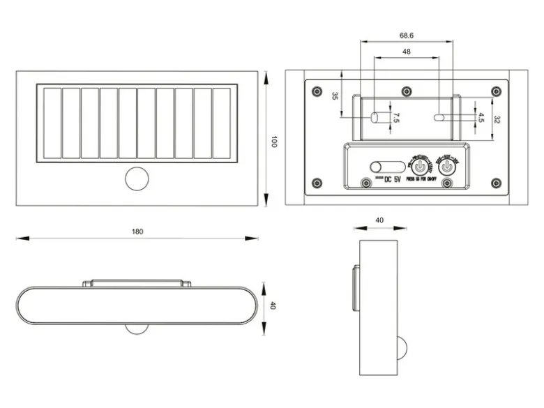 Solar Außenwandleuchte RAMOS auch per USB aufladbar mit Bewegungsmelder, B: 18cm