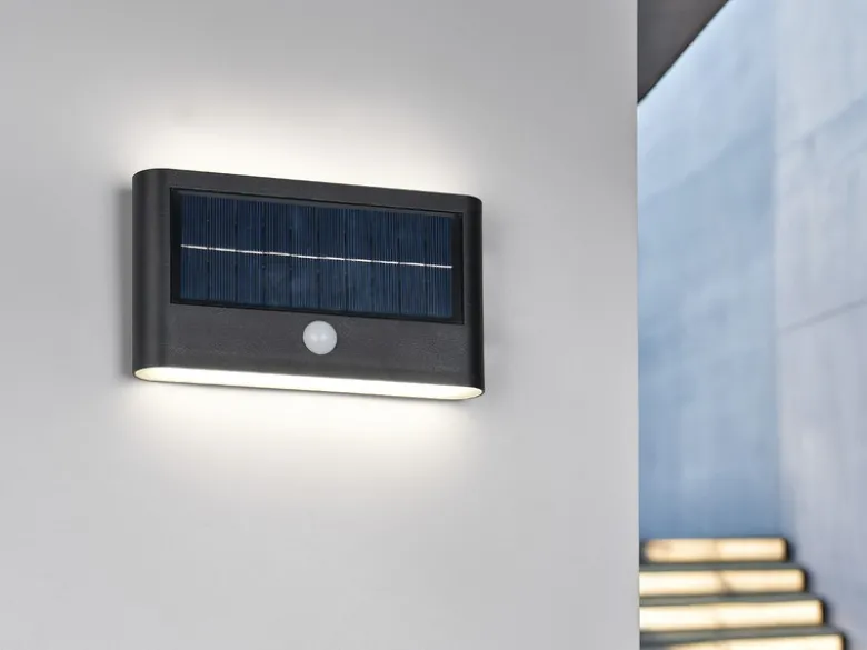 Solar Außenwandleuchte RAMOS auch per USB aufladbar mit Bewegungsmelder, B: 18cm