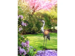 Solarbetriebene LED Deko Figur Kranich aus Metall in Grau, Höhe 77cm