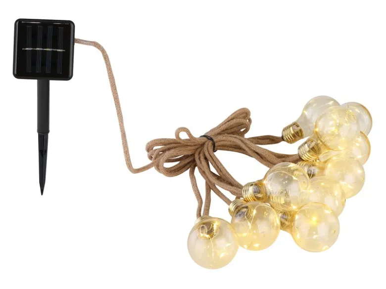 Solarbetriebene LED Outdoor Lichterkette mit 10 Glühbirnen, Länge 5,7 Meter