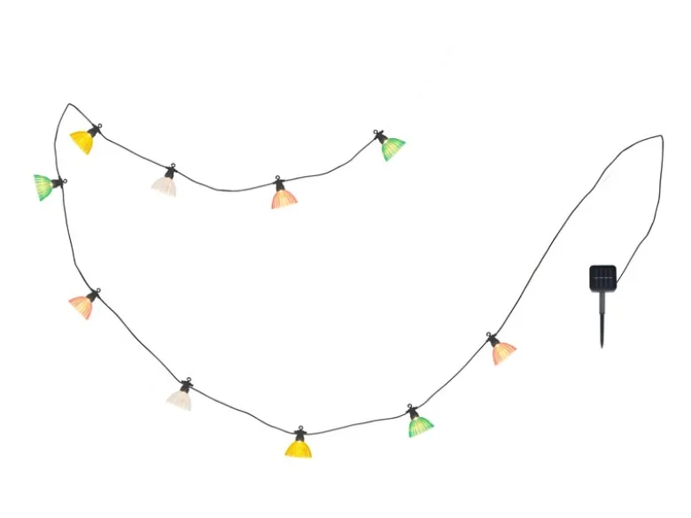 Solarbetriebene LED Outdoor Lichterkette mit 10 bunten Schirmen, Länge 3,6 Meter