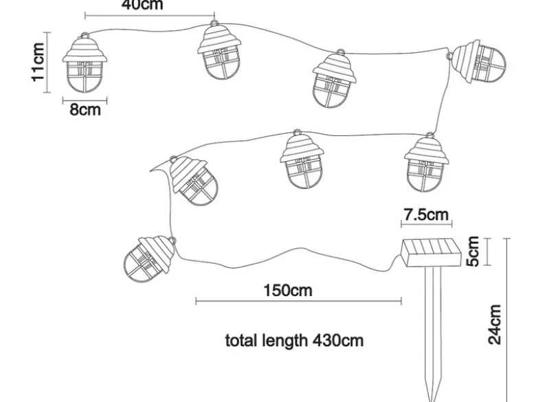 Solarbetriebene LED Outdoor Lichterkette mit 8 Laternen, Länge 4,3 Meter