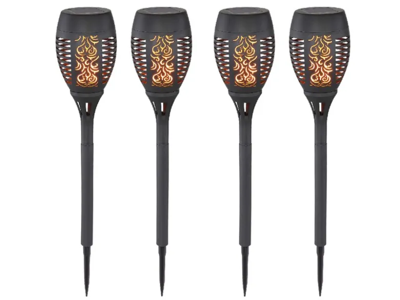 Solarfackeln 4er Set mit Flammeneffekt, Schwarz, Höhe 50cm