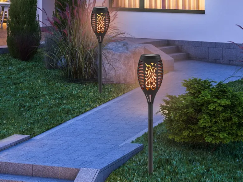 Solarfackeln 4er Set mit Flammeneffekt, Schwarz, Höhe 50cm
