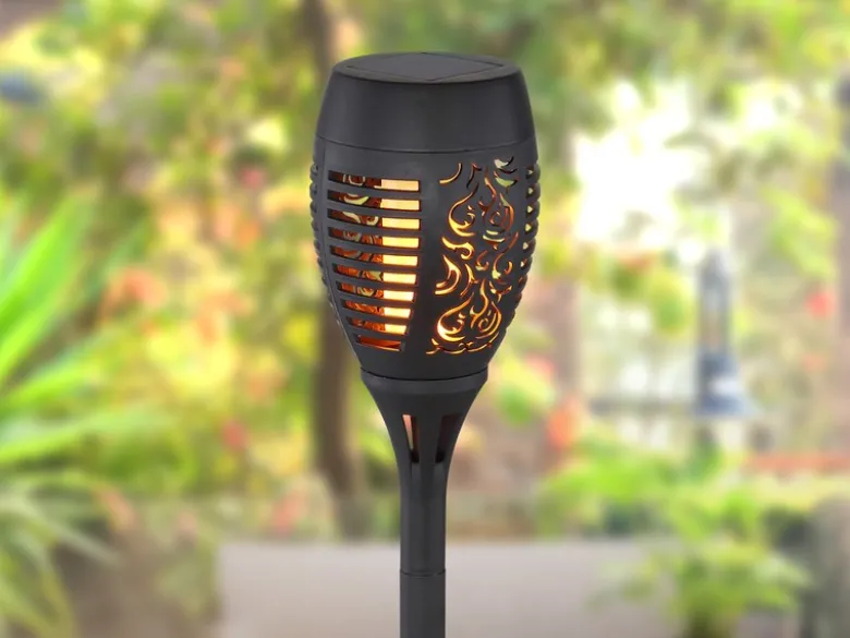 Solarfackeln 2er Set mit Flammeneffekt, Schwarz, Höhe 50cm