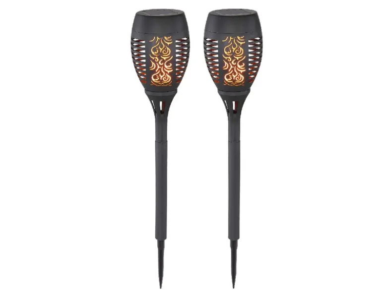Solarfackeln 2er Set mit Flammeneffekt, Schwarz, Höhe 50cm