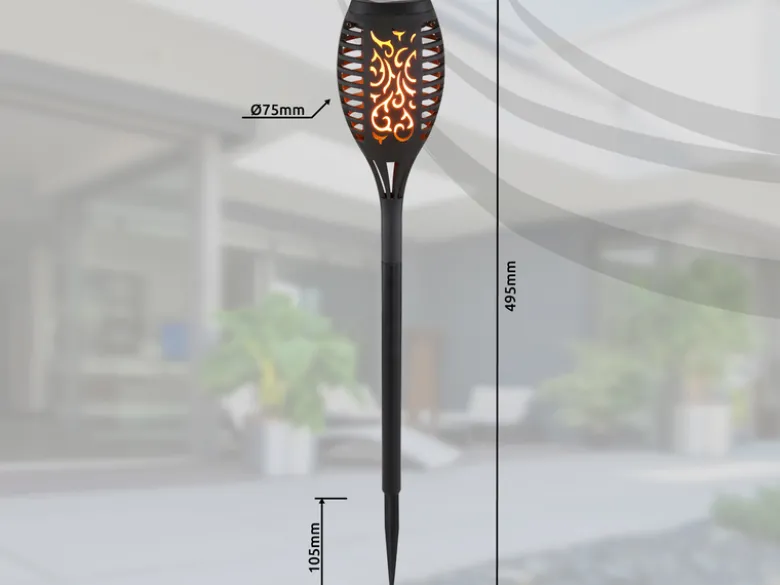 Solarfackeln 6er Set mit Flammeneffekt, Schwarz, Höhe 49,5cm