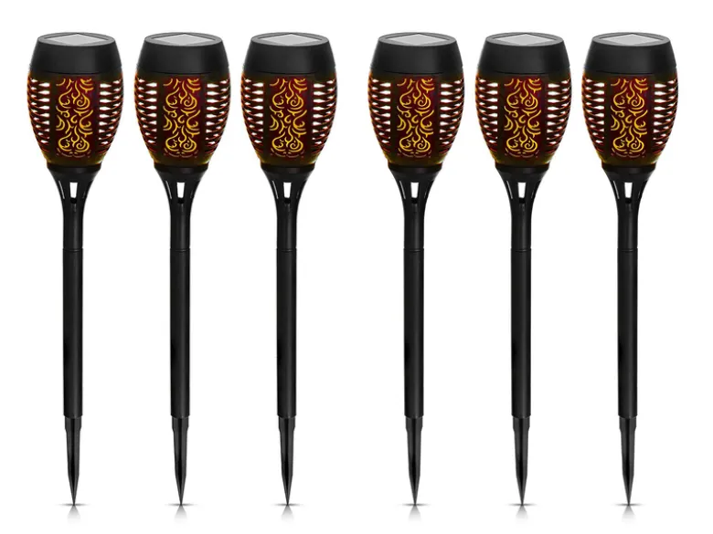 Solarfackeln 6er Set mit Flammeneffekt, Schwarz, Höhe 49,5cm