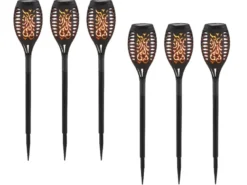 Solarfackeln 6er Set mit Flammeneffekt, Schwarz, Höhe 49,5cm