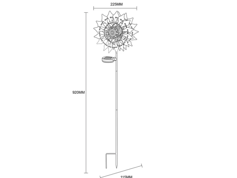 Solar Gartenstecker Windrad mit Erdspieß in Blau & Kupfer patiniert, Höhe 92cm