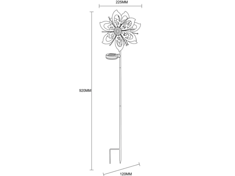 Solar Gartenstecker Windrad mit Erdspieß in Kupfer patiniert & Blau, Höhe 92cm