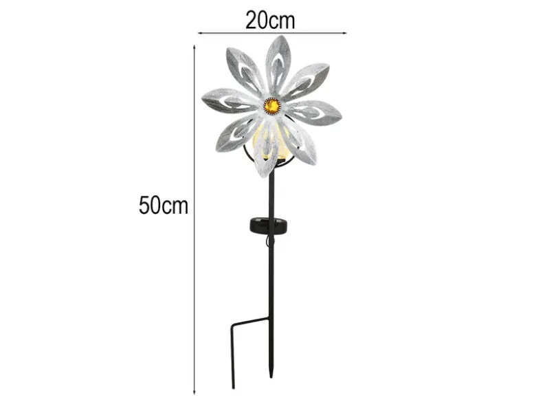 Solar Gartenstecker Windspiel aus Metall mit Erdspieß in Silber-Grau, Höhe 50cm