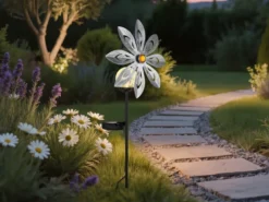 Solar Gartenstecker Windspiel aus Metall mit Erdspieß in Silber-Grau, Höhe 50cm