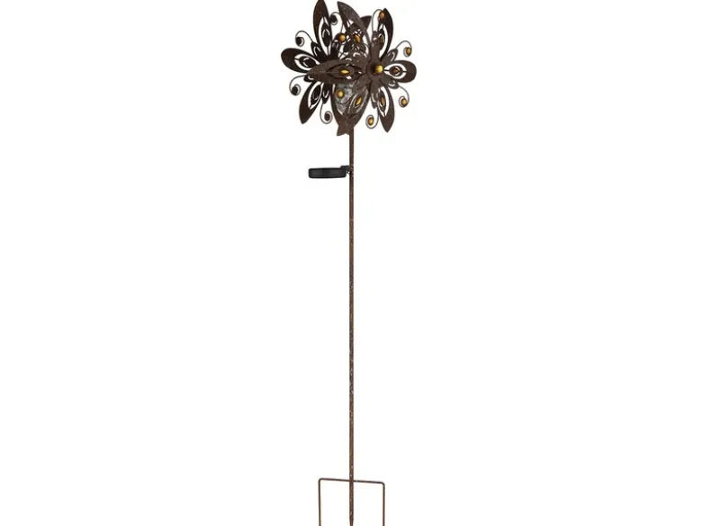 Solar Gartenstecker Windspiel mit Erdspieß aus Metall in Rostoptik, Höhe 124cm