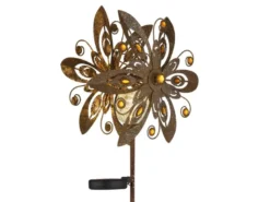 Solar Gartenstecker Windspiel mit Erdspieß aus Metall in Rostoptik, Höhe 124cm