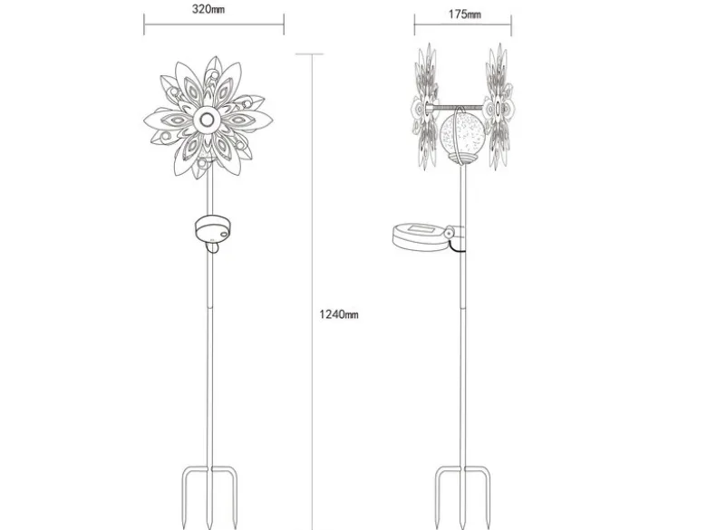 Solar Gartenstecker Windspiel mit Erdspieß aus Metall in Rostoptik, Höhe 124cm
