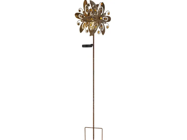 Solar Gartenstecker Windspiel mit Erdspieß aus Metall in Rostoptik, Höhe 124cm