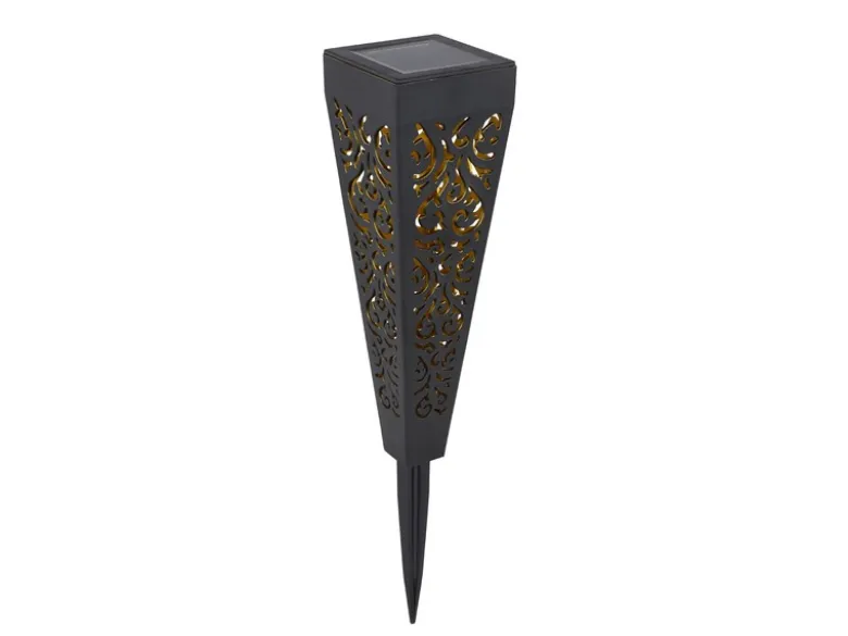 Solarlampen 6er Set mit Erdspieß, Dekostanzungen Schwarz Gold, H.33cm