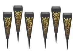 Solarlampen 6er Set mit Erdspieß, Dekostanzungen Schwarz Gold, H.33cm