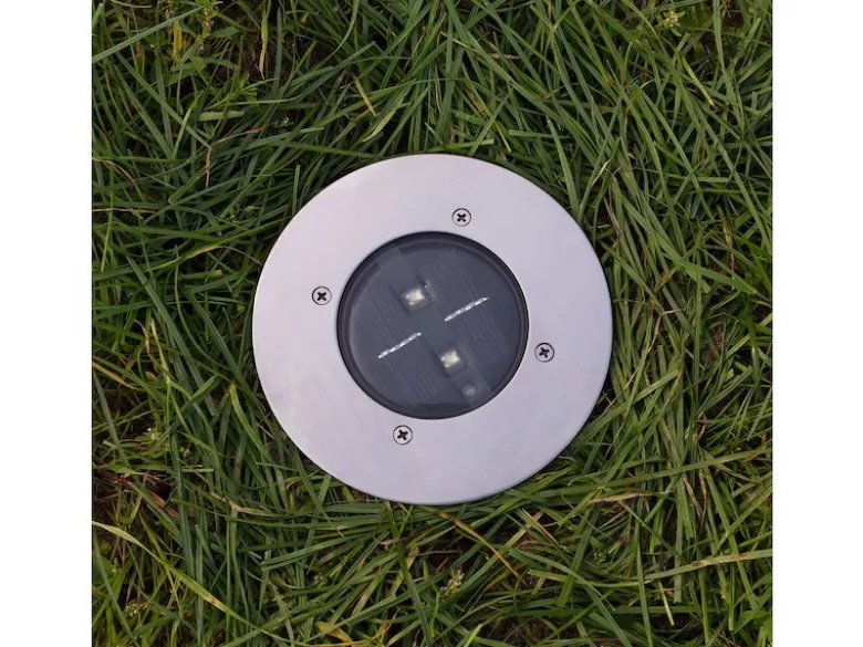 Solar LED Bodeneinbaustrahler CARLO für Außen, Edelstahl rund Ø14cm IP67