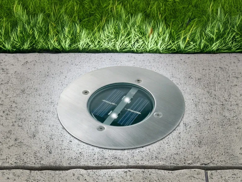 Solar LED Bodeneinbaustrahler CARLO für Außen, Edelstahl rund Ø14cm IP67