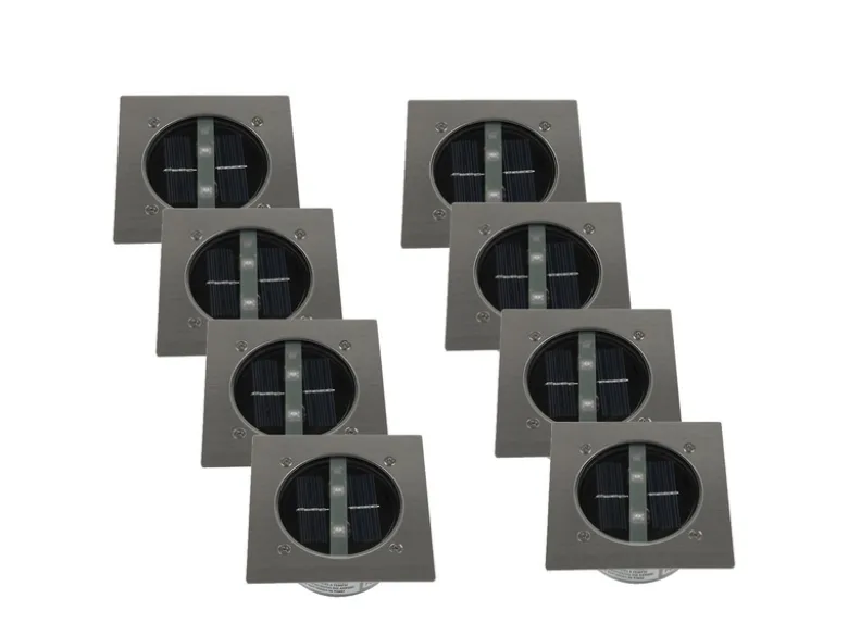 Solar LED Bodeneinbaustrahler 8er SET für Außen, Edelstahl 4-eckig 10x10cm, IP67