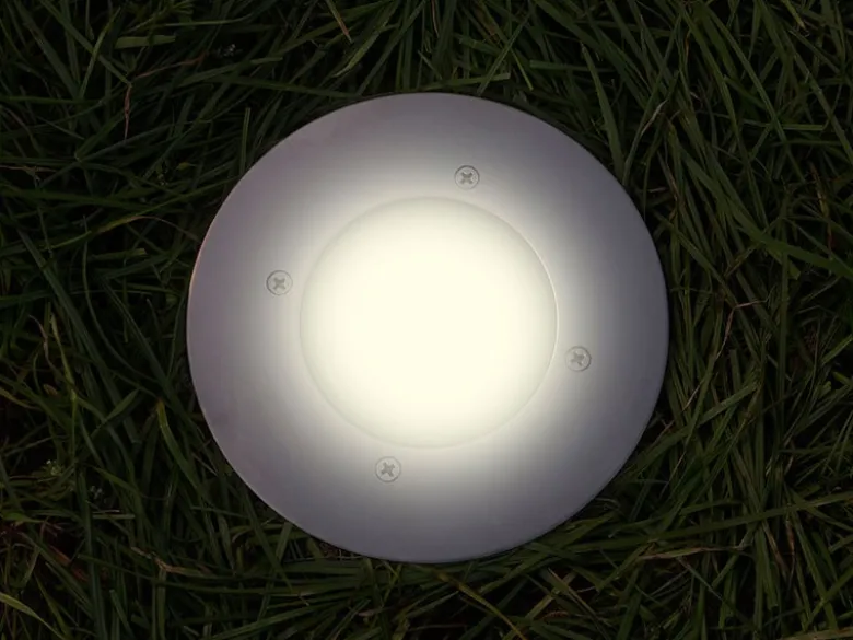 Solar LED Bodeneinbaustrahler 8er SET für Außen, Edelstahl rund Ø14cm IP67