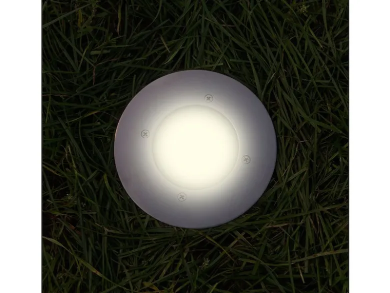 Solar LED Bodeneinbaustrahler 2er SET für Außen, Edelstahl rund Ø14cm IP67