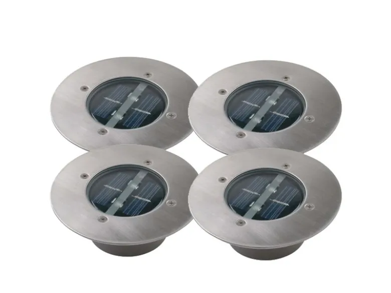 Solar LED Bodeneinbaustrahler 4er SET für Außen, Edelstahl rund Ø14cm IP67