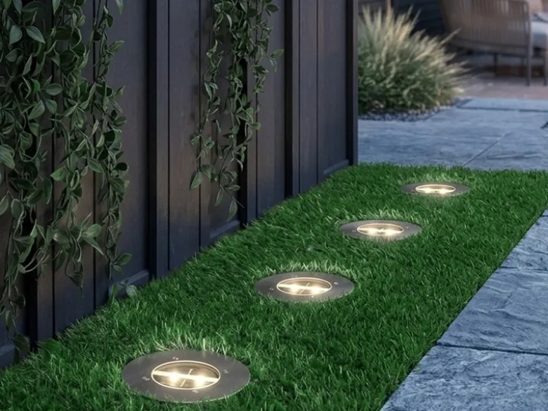 Solar LED Bodeneinbaustrahler 4er SET für Außen, Edelstahl rund Ø14cm IP67