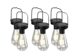 Solar LED Hängeleuchte 6er SET zum Aufhängen Schwarz Ø7cm Höhe 23cm