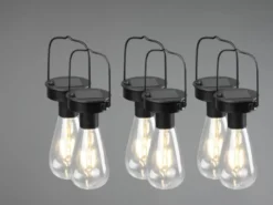 Solar LED Hängeleuchte 6er SET zum Aufhängen Schwarz Ø7cm Höhe 23cm