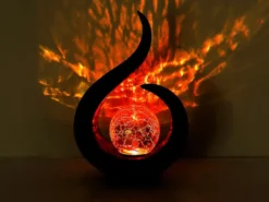 Solarleuchte mit Farbwechsel & Crackleglas Kugel, Schwarz Gold, Höhe 33,5cm