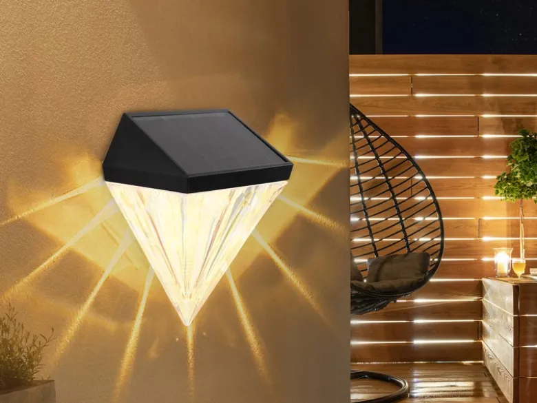Solarleuchten 2er Set Wandleuchten, Diamant-Design, H.12cm