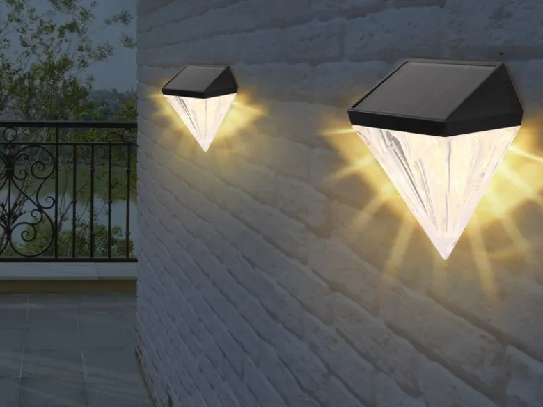 Solarleuchten 2er Set Wandleuchten, Diamant-Design, H.12cm