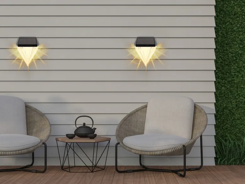 Solarleuchten 2er Set Wandleuchten, Diamant-Design, H.12cm
