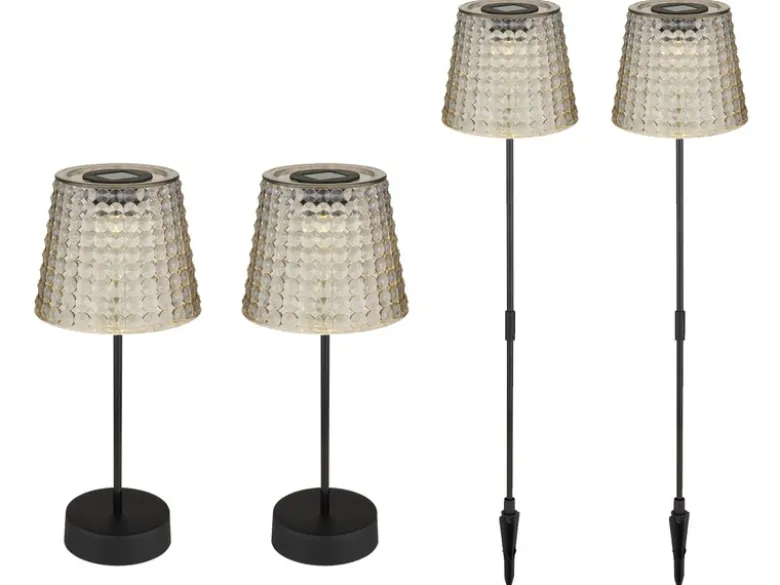Solarleuchten Set: 2er Sets Tischleuchten & Erdspießleuchten Rauchfarbig