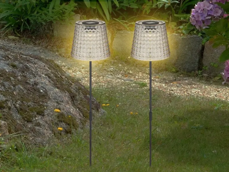 Solarleuchten Set: 2er Sets Tischleuchten & Erdspießleuchten Rauchfarbig