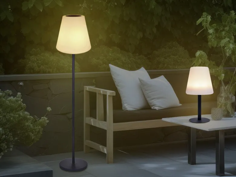 Solarleuchten SET: Stehleuchte höhenverstellbar bis 150 cm & Tischleuchte 25 cm