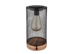 Solar Tischleuchten 2er SET Drahtgeflecht schwarz mit Holzsockel, Höhe 25,5cm