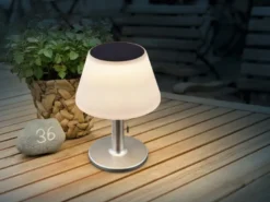 Solar Tischleuchten 2er Set mit Zugschalter, Lampenschirm weiß Höhe 28cm