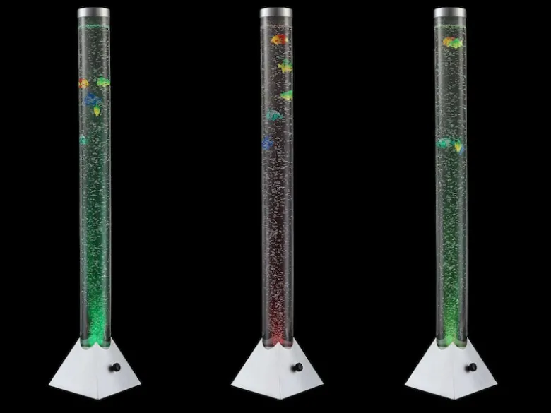 Sprudelnde Farbwechsel LED Lichtsäule MENDOZA Wassersäule mit Deko Fischen 120cm