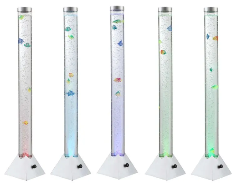 Sprudelnde Farbwechsel LED Lichtsäule MENDOZA Wassersäule mit Deko Fischen 120cm