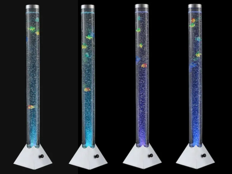 Sprudelnde Farbwechsel LED Lichtsäule MENDOZA Wassersäule mit Deko Fischen 120cm